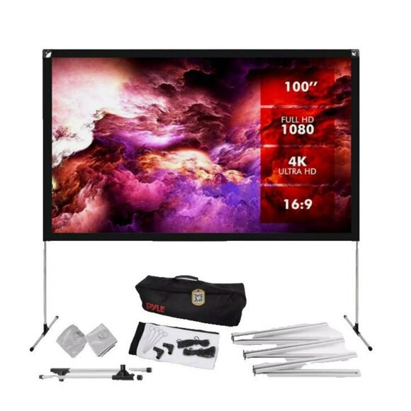 Pyle 100" Portable Outdoor Projection Screen Display w/ Frame Stand 16:9 4K HD